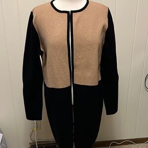 Talbots Tan and Black Open Front Coatigan